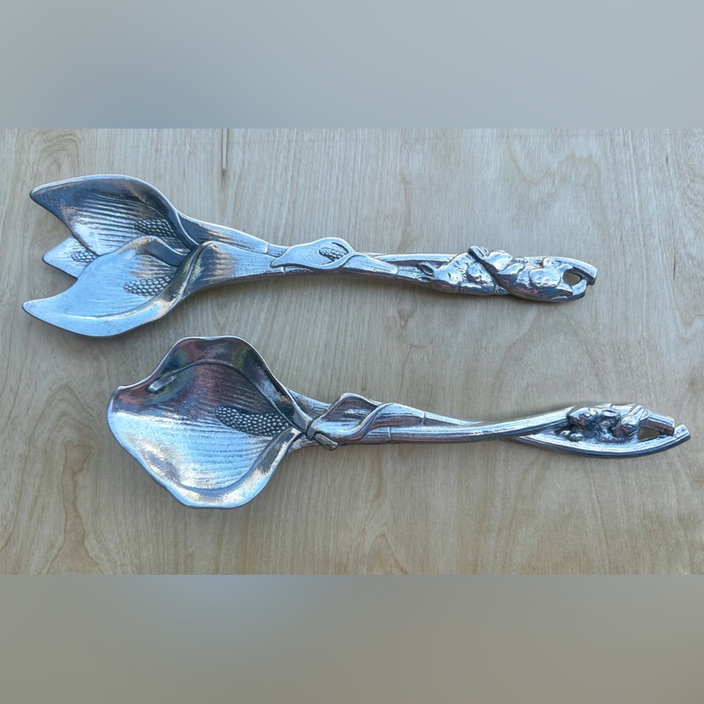 Arthur Court EASTER Bunny Rabbit Salad Server 1991 Aluminum Box Spoon Fork Tong